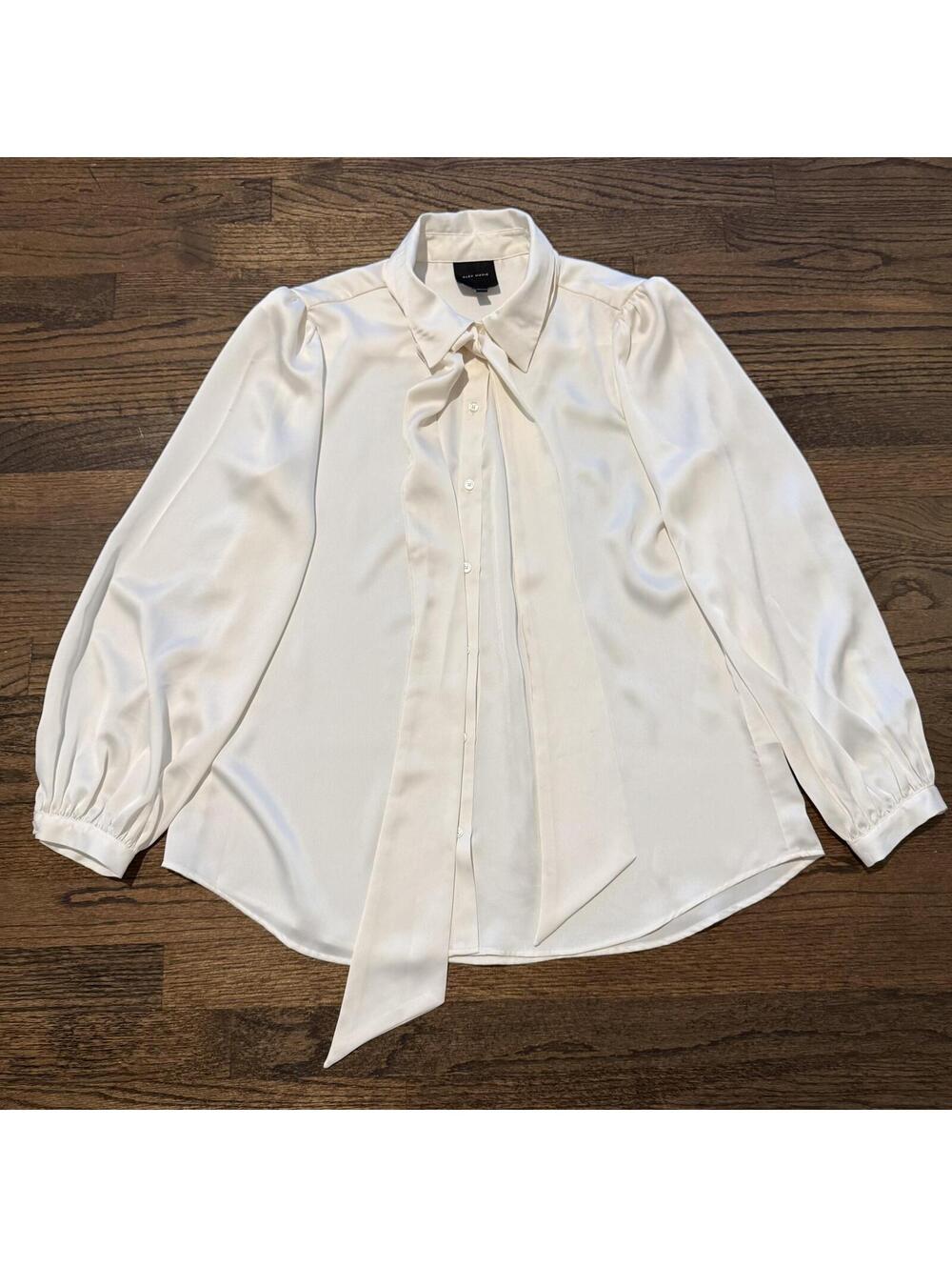 Alex Marie Ivory Long Sleeve Tie Neck Blouse Size Medium